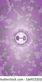 dumbbell icon inside pink camo emblem