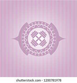 dumbbell icon inside pink emblem