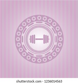 dumbbell icon inside pink emblem