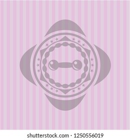 dumbbell icon inside pink emblem. Retro