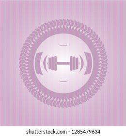 dumbbell icon inside pink emblem. Vintage.