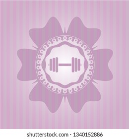 dumbbell icon inside pink icon or emblem