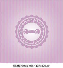 dumbbell icon inside pink emblem
