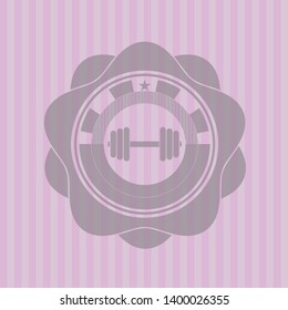 dumbbell icon inside pink emblem. Vintage.