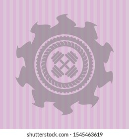 dumbbell icon inside pink emblem. Vintage.