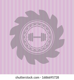 dumbbell icon inside pink emblem