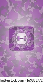 dumbbell icon inside pink and purple camouflage texture