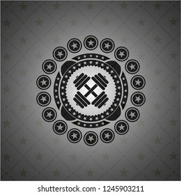 dumbbell icon inside realistic black emblem