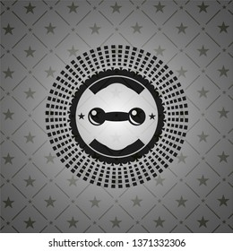 dumbbell icon inside realistic black emblem
