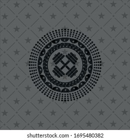 dumbbell icon inside realistic black emblem