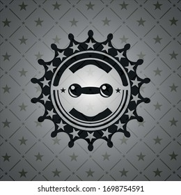dumbbell icon inside realistic black emblem