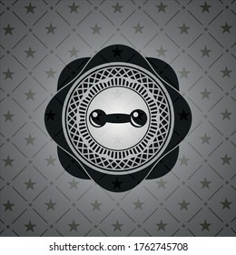 dumbbell icon inside realistic black emblem. 