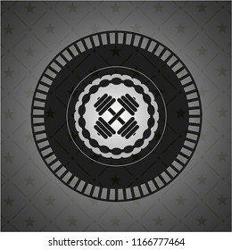 dumbbell icon inside realistic dark emblem