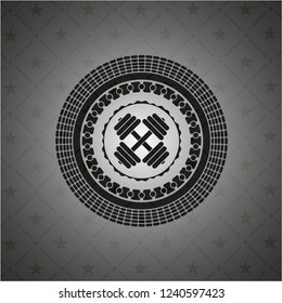 dumbbell icon inside realistic dark emblem