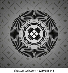 dumbbell icon inside realistic dark emblem