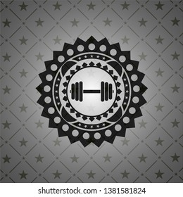dumbbell icon inside realistic dark emblem