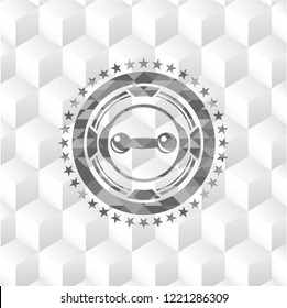 dumbbell icon inside realistic grey emblem with cube white background