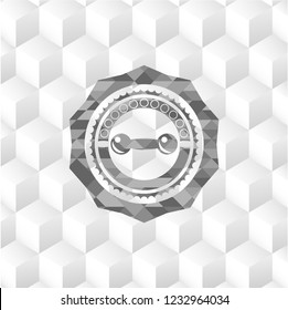 dumbbell icon inside realistic grey emblem with cube white background
