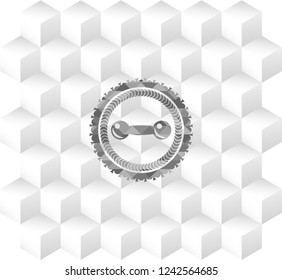 dumbbell icon inside realistic grey emblem with cube white background