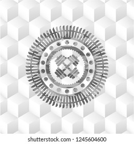dumbbell icon inside realistic grey emblem with cube white background