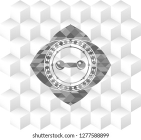 dumbbell icon inside realistic grey emblem with cube white background