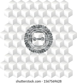 dumbbell icon inside realistic grey emblem with cube white background