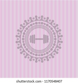 dumbbell icon inside realistic pink emblem