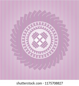 dumbbell icon inside realistic pink emblem