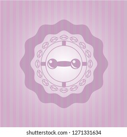dumbbell icon inside realistic pink emblem