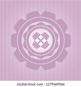 dumbbell icon inside realistic pink emblem