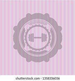 dumbbell icon inside realistic pink emblem