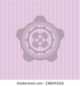 dumbbell icon inside realistic pink emblem
