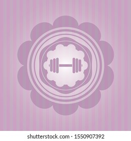 dumbbell icon inside realistic pink emblem