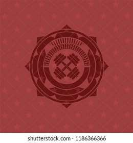 dumbbell icon inside realistic red emblem