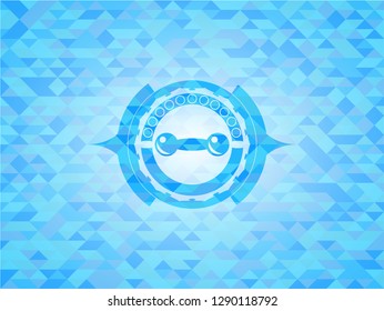 dumbbell icon inside realistic sky blue mosaic emblem