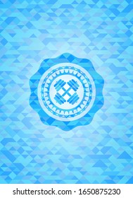 dumbbell icon inside realistic sky blue mosaic emblem