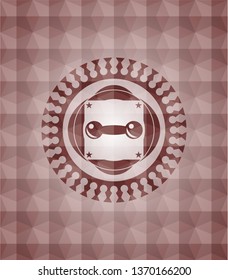 dumbbell icon inside red badge with geometric background. Seamless.