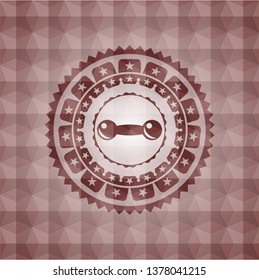dumbbell icon inside red badge with geometric background. Seamless.