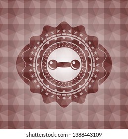 dumbbell icon inside red badge with geometric background. Seamless.