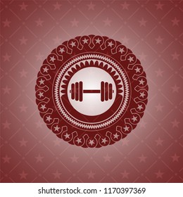 dumbbell icon inside red emblem. Retro
