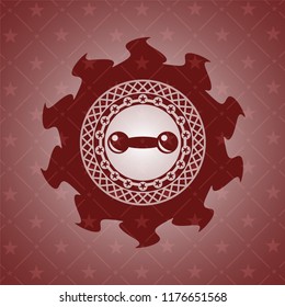 dumbbell icon inside red emblem