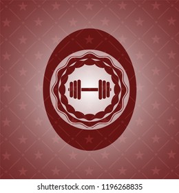 dumbbell icon inside red icon or emblem