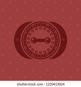 dumbbell icon inside red emblem