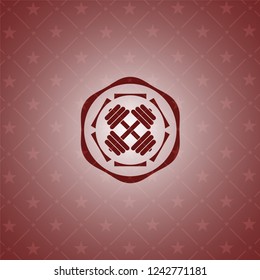 dumbbell icon inside red emblem. Retro