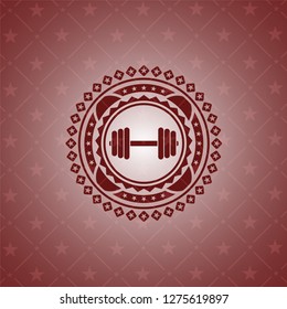 dumbbell icon inside red emblem. Vintage.