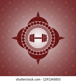 dumbbell icon inside red emblem