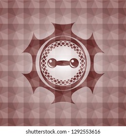 dumbbell icon inside red emblem or badge with geometric pattern background. Seamless.