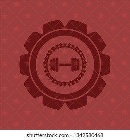 dumbbell icon inside red emblem. Retro