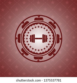 dumbbell icon inside red icon or emblem
