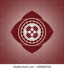 dumbbell icon inside red emblem. Vintage.
